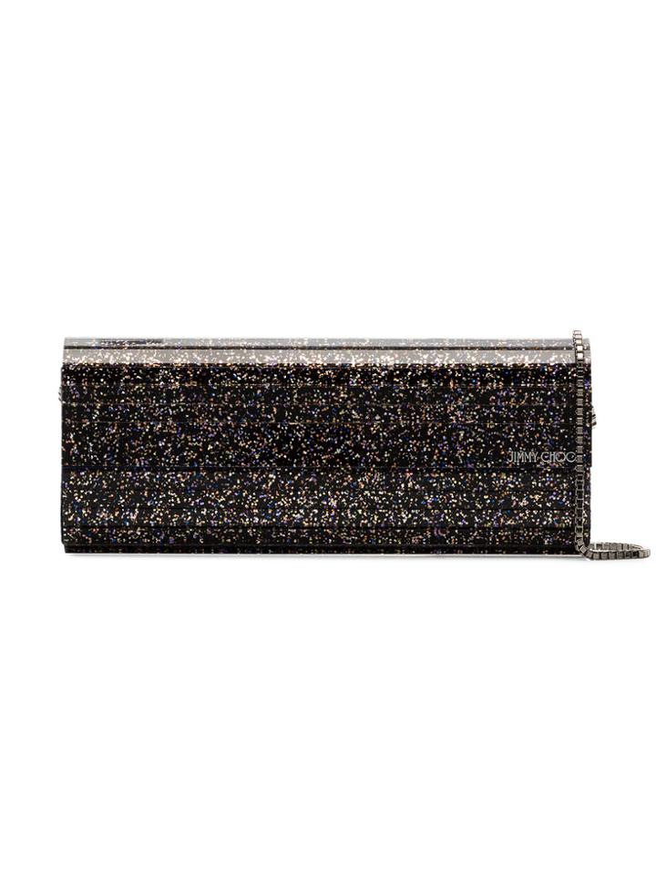 Jimmy Choo Black And Metallic Gold Sweetie Degrade Glitter Clutch -