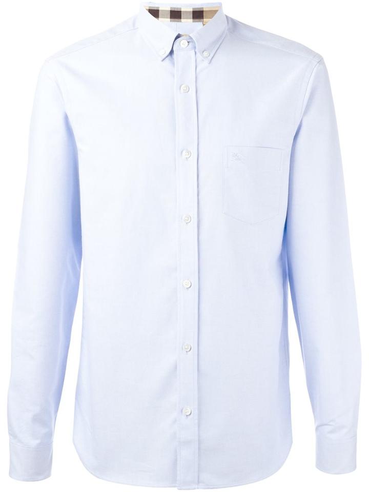 Burberry Classic Button Down Shirt, Men's, Size: Large, Blue, Cotton