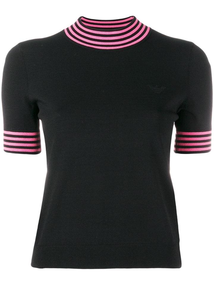 Emporio Armani Contrast-trim Fitted Top - Black