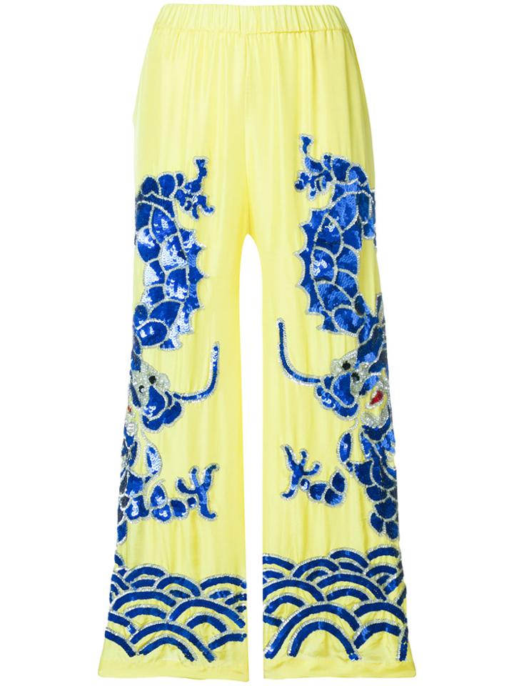 P.a.r.o.s.h. Embroidered Dragon Trosuers - Yellow & Orange