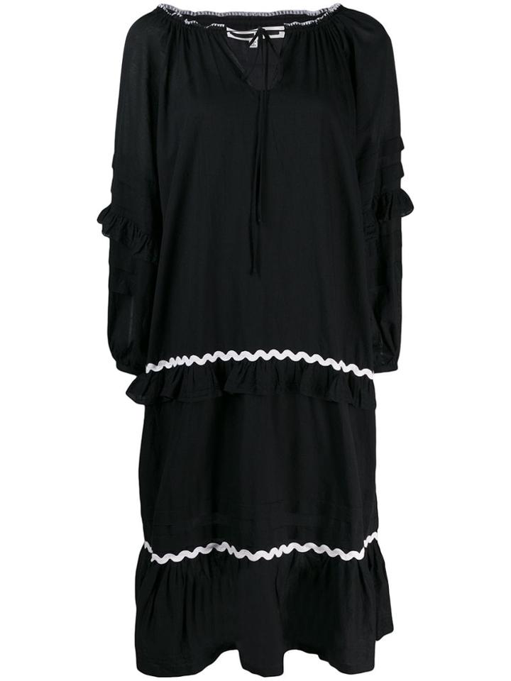 Mcq Alexander Mcqueen Embroidered Wavy Stripe Dress - Black