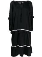 Mcq Alexander Mcqueen Embroidered Wavy Stripe Dress - Black