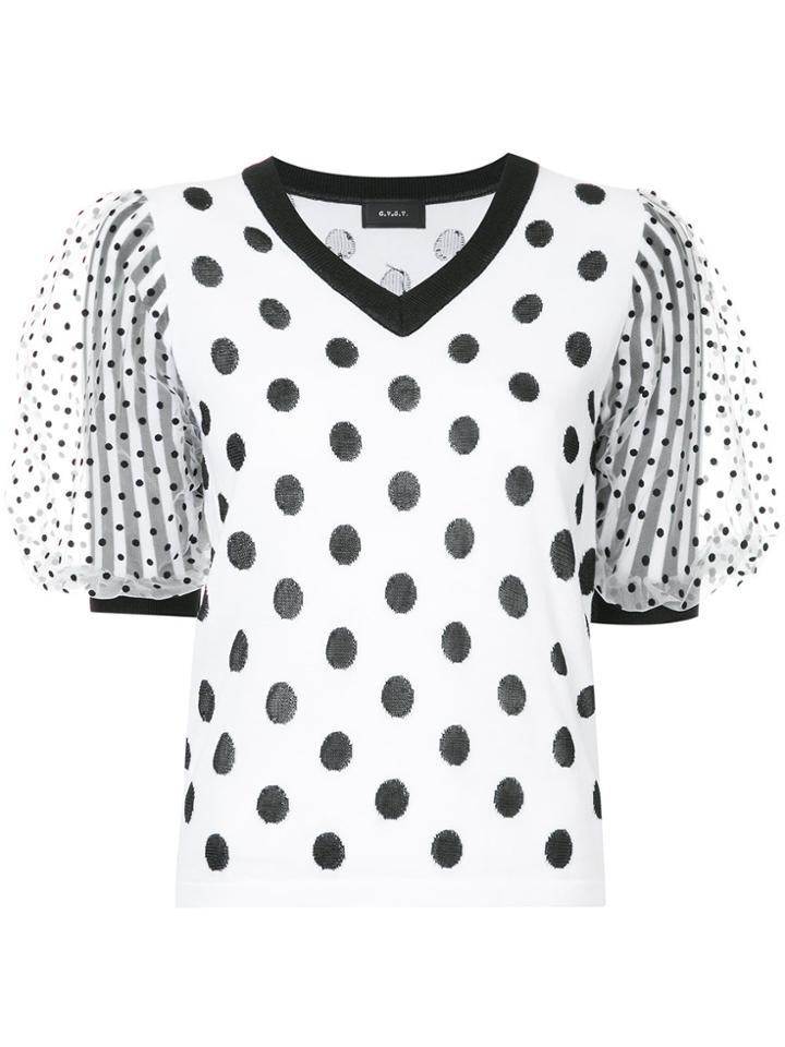 G.v.g.v. Flocked Tulle Panelled Top - White