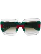 Gucci Eyewear Green And Red Square Frame Acetate Sunglasses