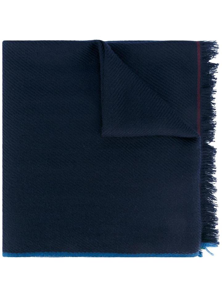 Loro Piana Contrast Trim Scarf, Men's, Blue, Cashmere