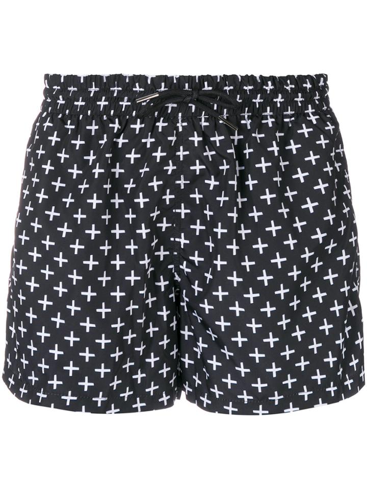 Nos Beachwear Cross Print Swim Shorts - Black