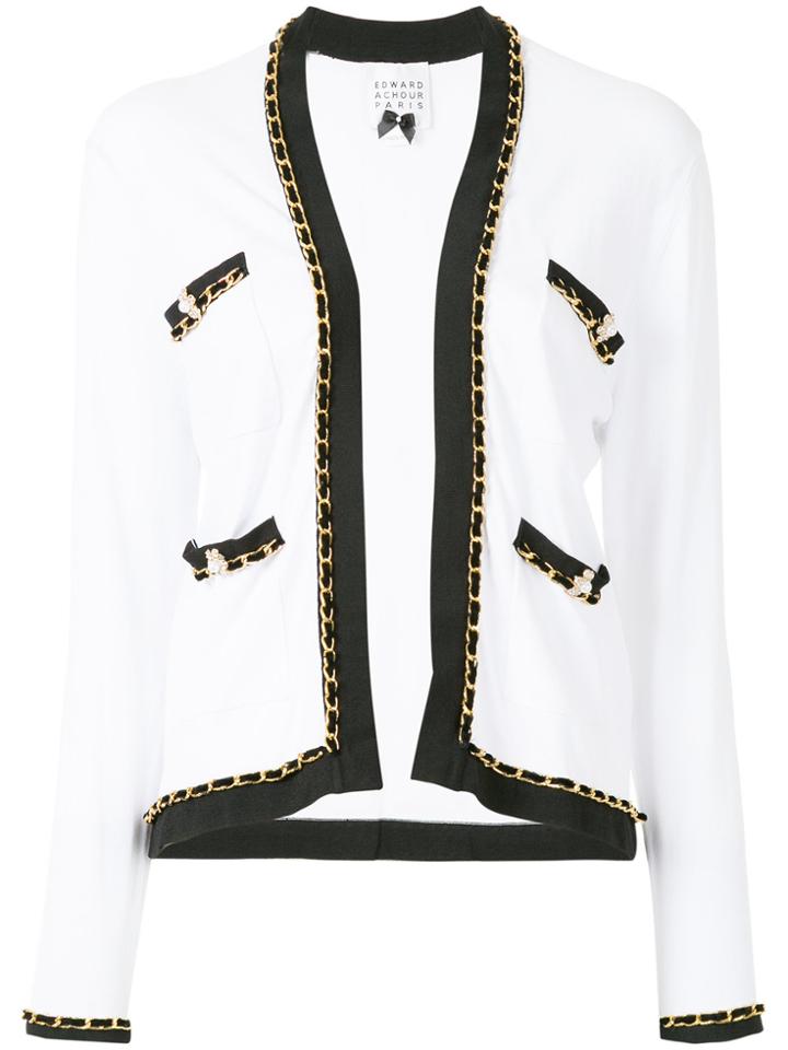 Edward Achour Paris Chain Trim Cardigan - White