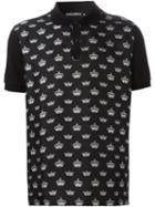 Dolce & Gabbana Crown Print Polo Shirt, Men's, Size: 46, Black, Silk/cotton