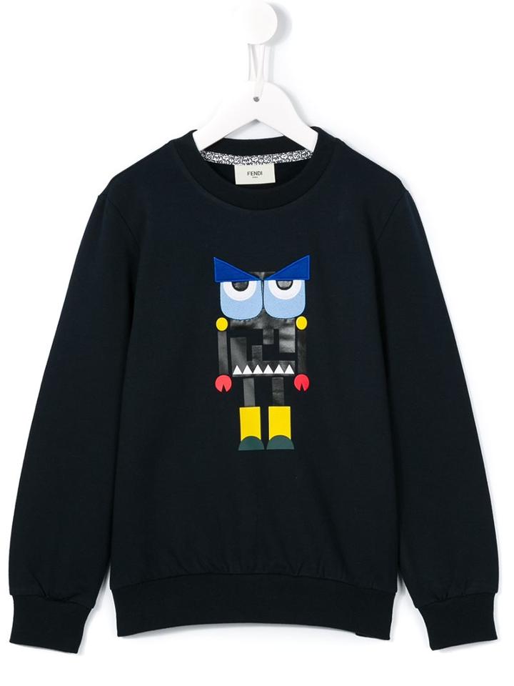 Fendi Kids Monster Print Cotton Sweatshirt, Boy's, Size: 9 Yrs, Blue
