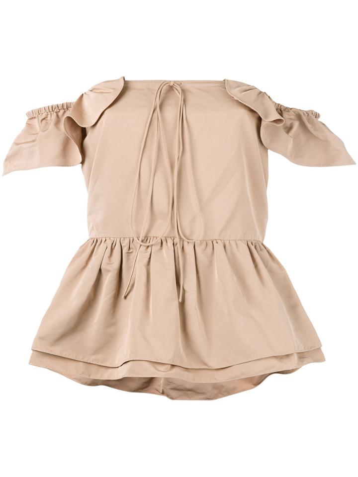 Rochas Layered Ruffle Bardot Top - Nude & Neutrals