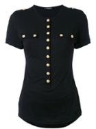 Balmain - Buttoned T-shirt - Women - Cotton - 36, Women's, Black, Cotton