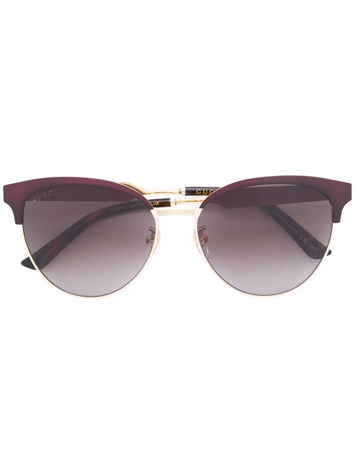 Gucci Eyewear Cat Eye Engraved Sunglasses, Women's, Size: 57, Brown, Acetate/metal