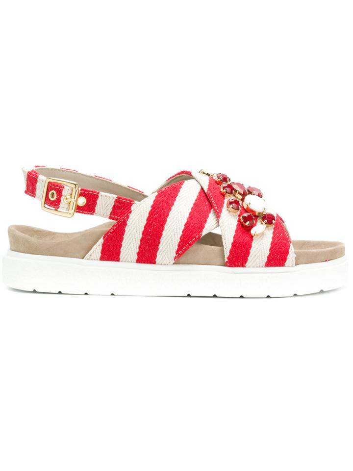 Inuiki Embellished Stripe Sandals - Nude & Neutrals