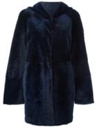 Drome Hooded Fur Coat, Women's, Size: Small, Blue, Lamb Fur/lamb Nubuck Leather