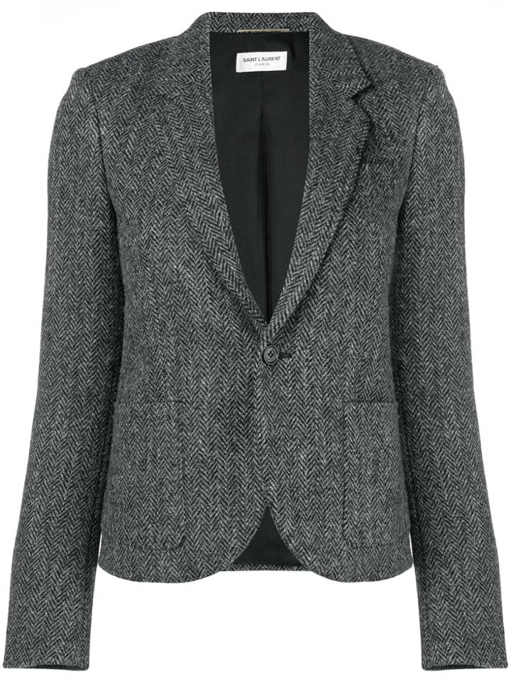 Saint Laurent Cropped Herringbone Blazer - Grey