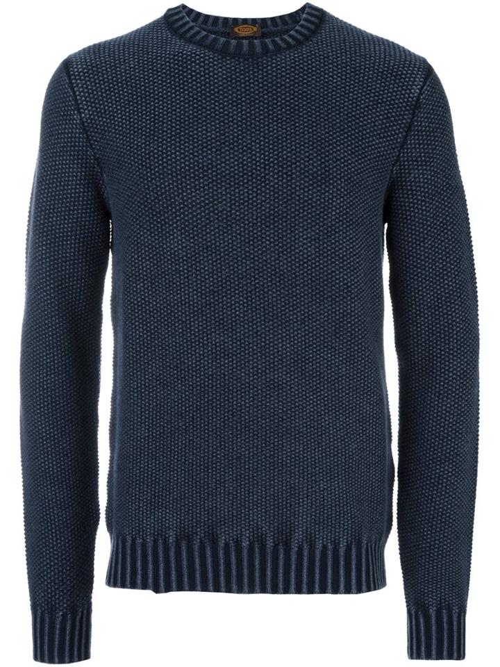 Tod's Textured Crew Neck Jumper, Men's, Size: Small, Blue, Merino