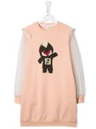 Fendi Kids Teen Monster Print Dress - Pink