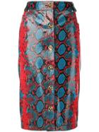 Versace Snakeskin Print Pencil Skirt - Red