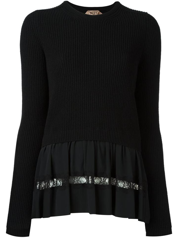 No21 Round Neck Jumper, Women's, Size: 40, Black, Silk/polyamide/acetate/virgin Wool