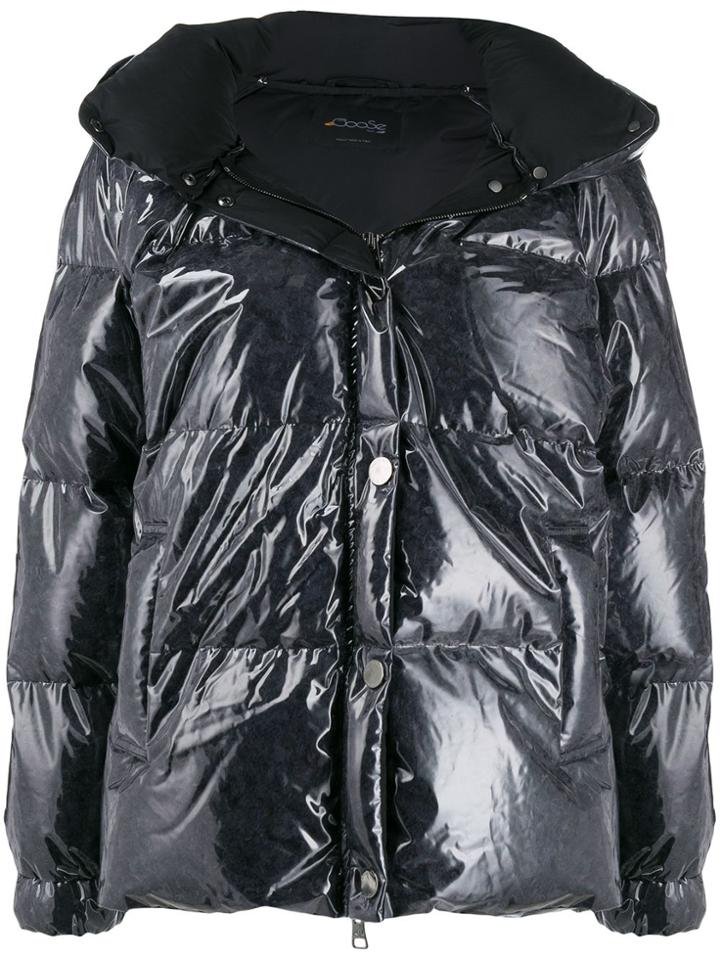 Goose Tech Patent Hooded Padded Coat - Black