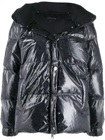 Goose Tech Patent Hooded Padded Coat - Black