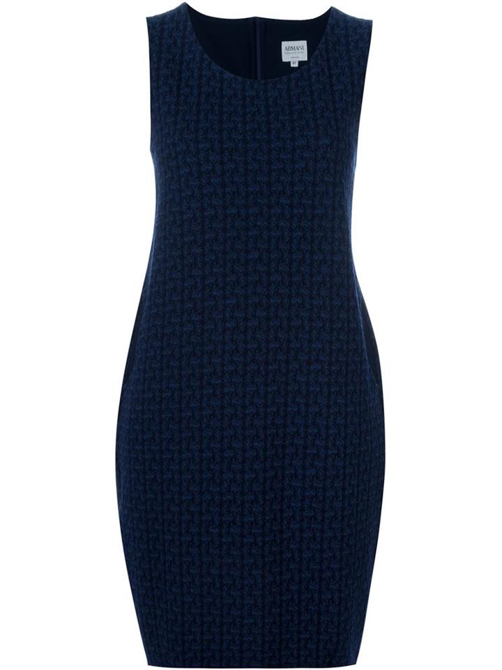 Armani Collezioni Short Jacquard Dress, Women's, Size: 50, Blue, Cotton/polyester/spandex/elastane/wool