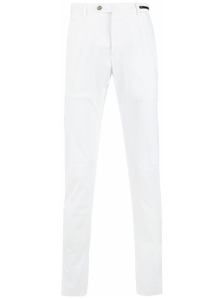 Pt01 Straight-cut Chino Trousers, Men's, Size: 54, White, Cotton/spandex/elastane