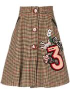 Miu Miu Embroidered Pleated Skirt - Brown
