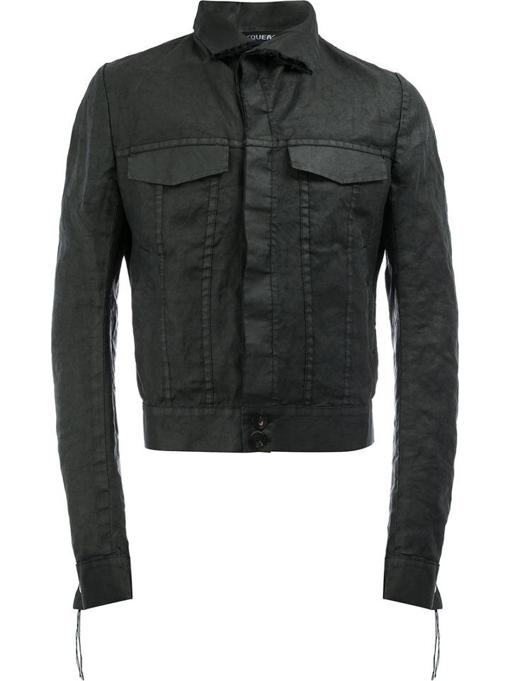 Cedric Jacquemyn Cropped Denim Jacket, Men's, Size: 50, Black, Cotton/ramie/polyester