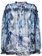 Roberto Cavalli Printed Smock Blouse, Women's, Size: 48, Blue, Silk