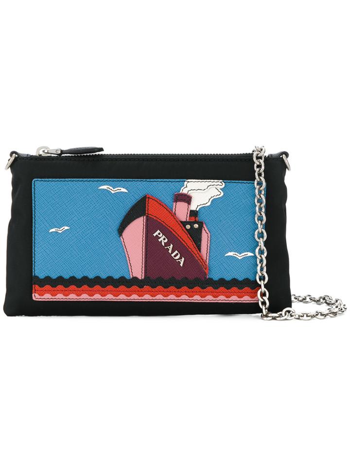 Prada Saffiano Boat Patch Chain Wallet - Black