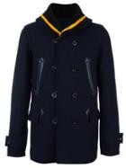 Sacai Fur Collar Peacoat, Men's, Size: 2, Blue, Sheep Skin/shearling/nylon/cupro/wool