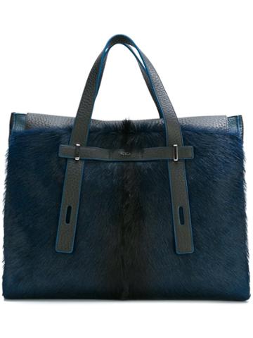 Furla 'my 007' Tote Bag, Men's, Blue, Calf Leather/artificial Fur