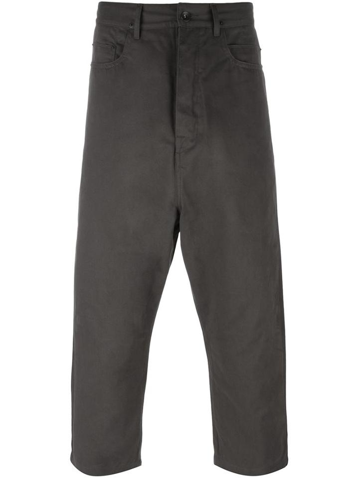 Rick Owens Drkshdw Drop Crotch Cropped Trousers, Men's, Size: 32, Grey, Cotton