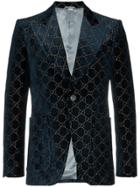 Gucci Logo Jacquard Cotton Blend Velvet Blazer - Blue