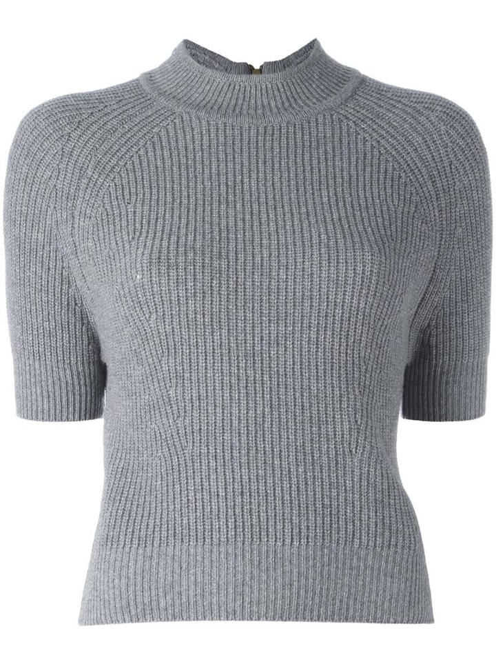 Erika Cavallini Ribbed Knit Top, Women's, Size: Large, Grey, Cashmere/virgin Wool