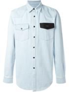 Givenchy Logo Patch Shirt, Men's, Size: Small, Blue, Calf Leather/zamac/cotton