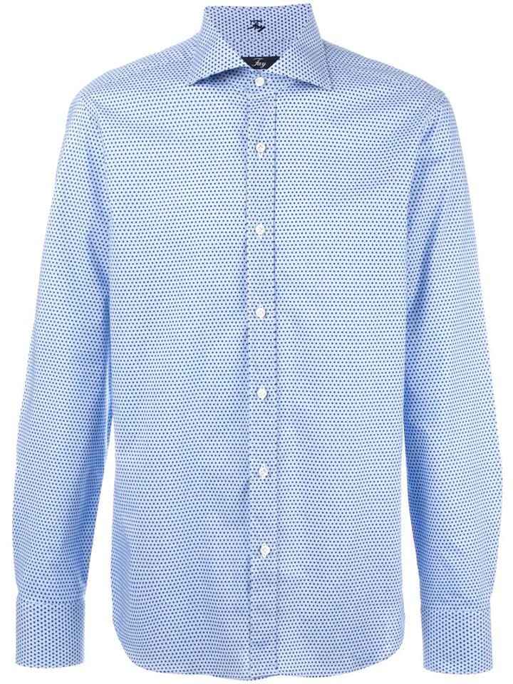 Fay Printed Shirt, Men's, Size: 43, Blue, Cotton