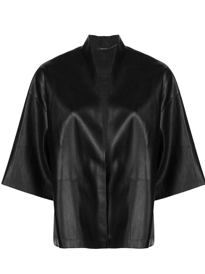 Natori Faux-leather Kimono Jacket - Black