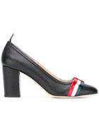 Thom Browne Medium Block Heel With Red, White And Blue Leather Bow In