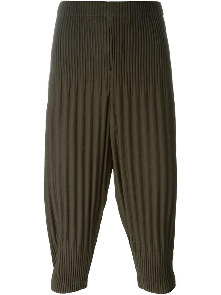 Homme Plissé Issey Miyake Pleated Drop-crotch Trousers, Men's, Size: 2, Green, Polyester