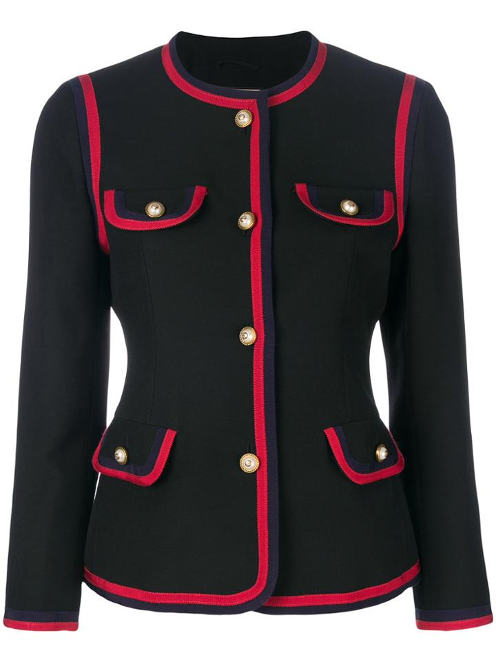 Gucci Contrast Piping Fitted Blazer - Black