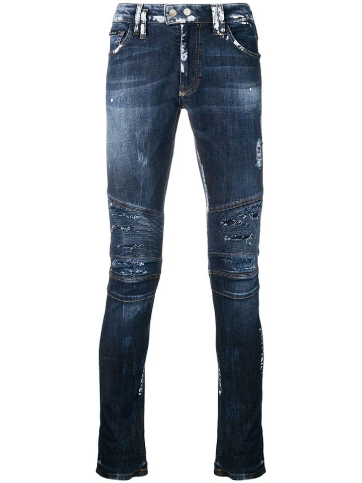 Philipp Plein Biker Statement Skinny Jeans - Blue
