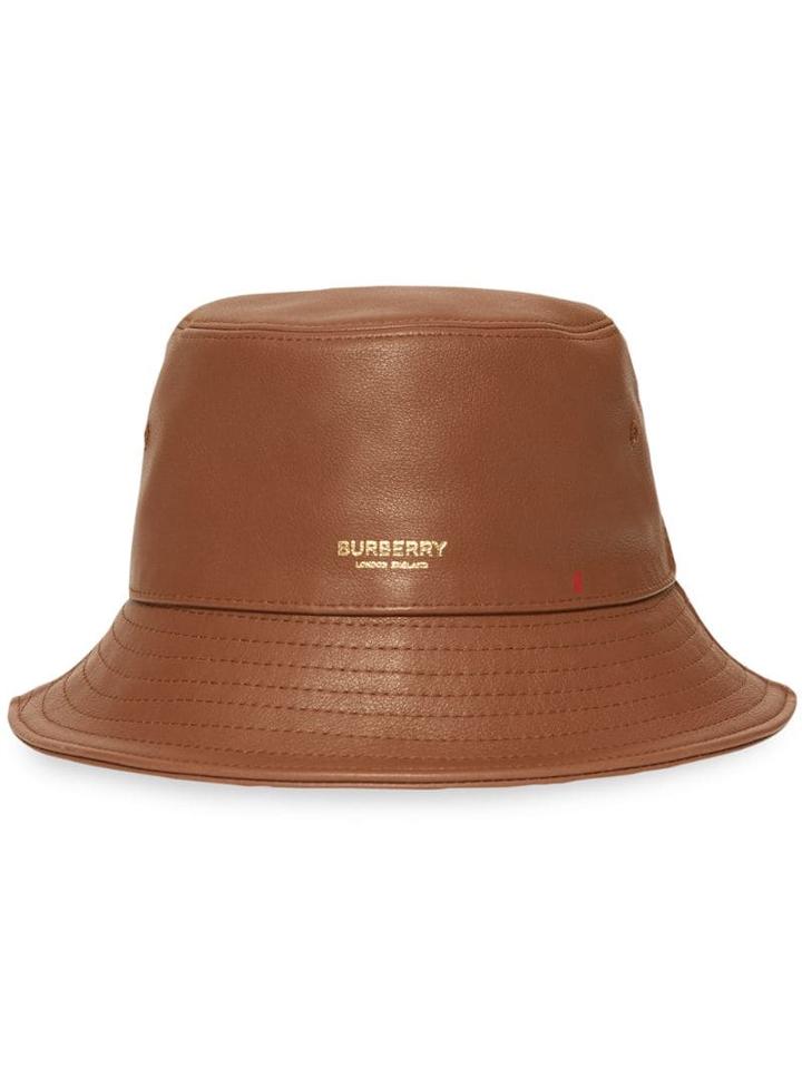 Burberry Logo Detail Leather Bucket Hat - Brown