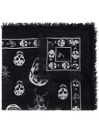 Alexander Mcqueen - Romantic Weeds & Skull Printed Scarf - Men - Silk/wool - One Size, Black, Silk/wool
