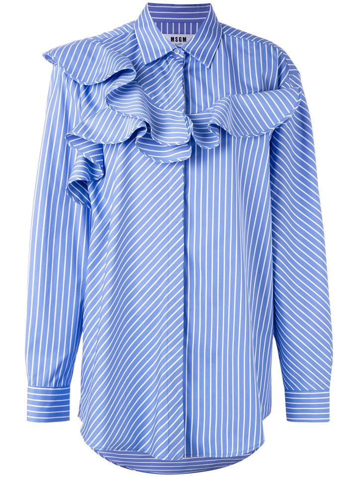 Msgm - Striped Blouse - Women - Cotton - 46, Blue, Cotton