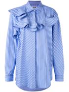 Msgm - Striped Blouse - Women - Cotton - 46, Blue, Cotton