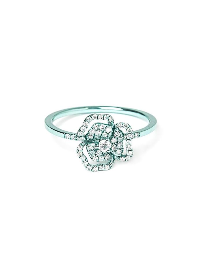 As29 Diamond Flower Ring, Size: 6, Blue