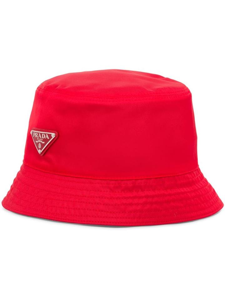 Prada Logo Plaque Bucket Hat - Red