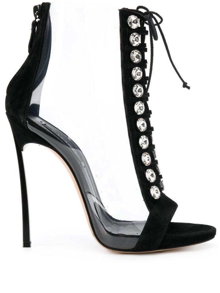Casadei Clear Panel Lace Up Sandals - Black